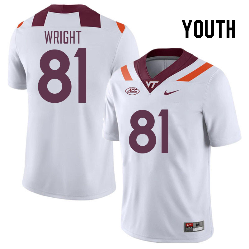 Youth #81 Dallan Wright Virginia Tech Hokies College Football Jerseys Stitched Sale-White